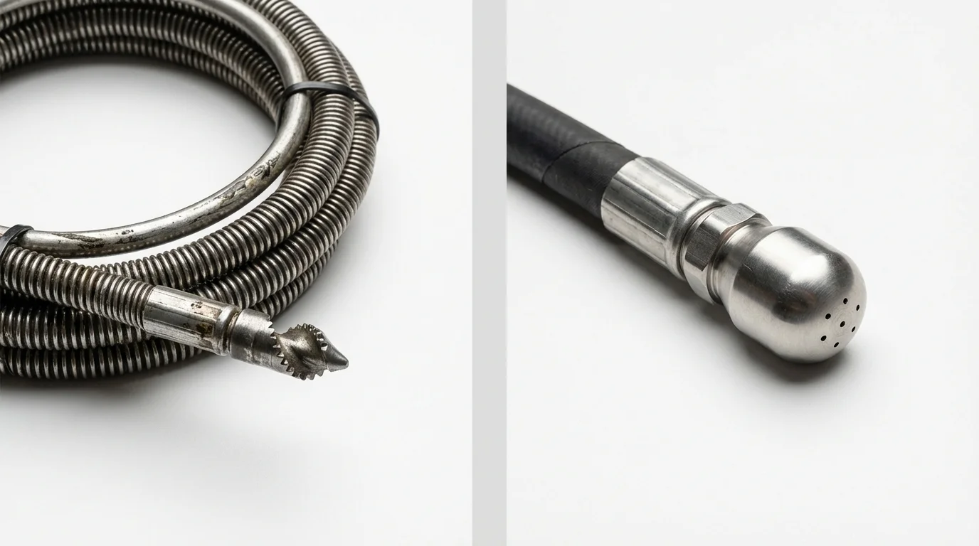 Drain snake cable and hydro jetting nozzle used for drain cleaning in Kenai, AK