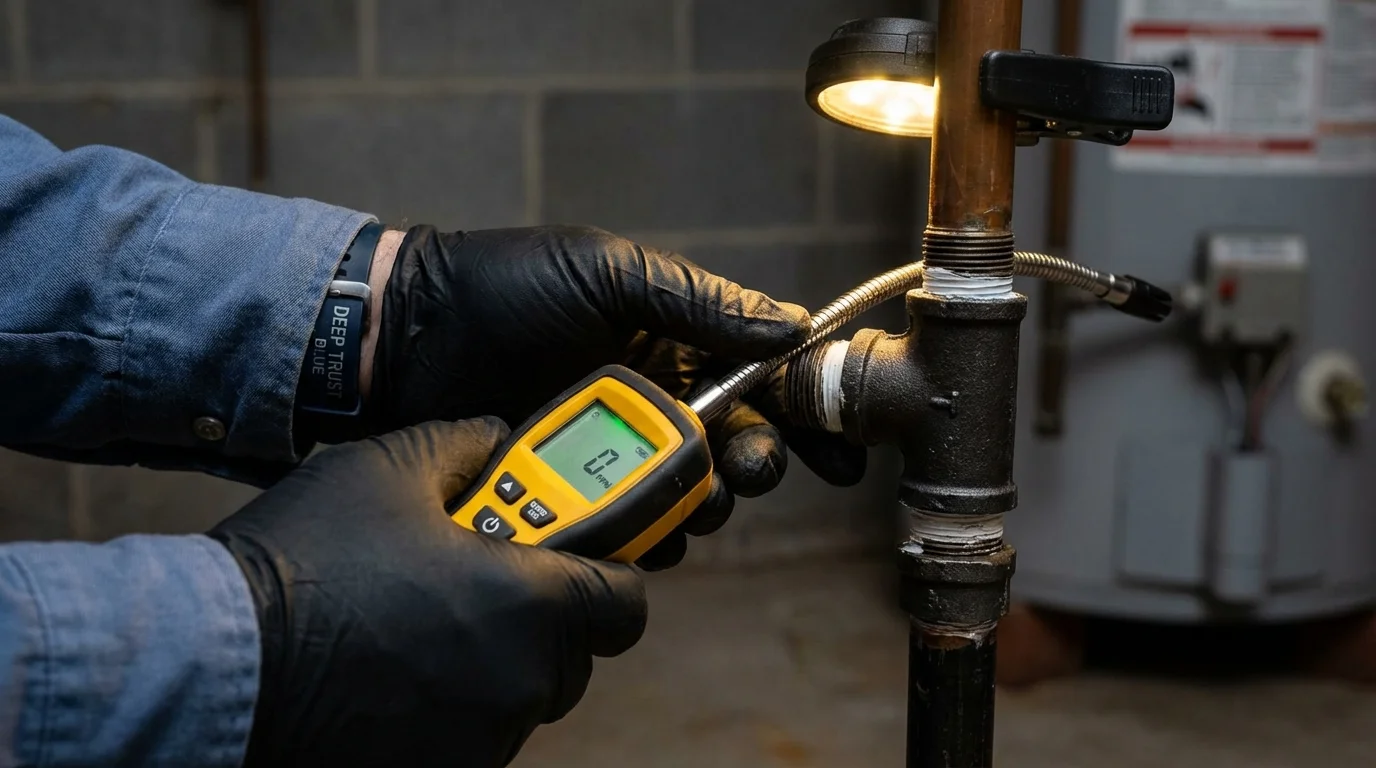 Gas leak detection with electronic sniffer by Johns Plumbing LLC in Kenai