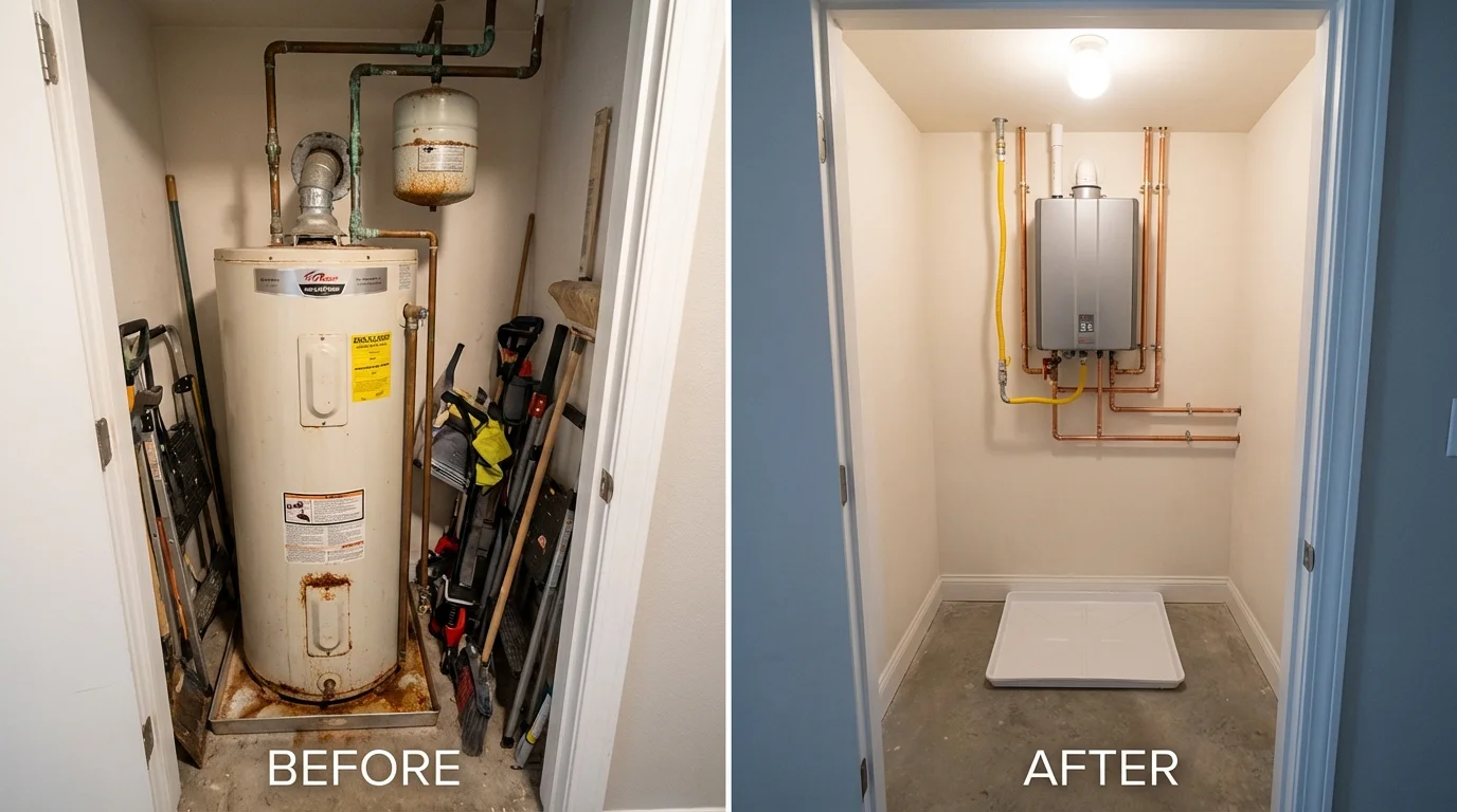 Tank water heater versus wall-mounted tankless unit comparison for Kenai, AK homeowners
